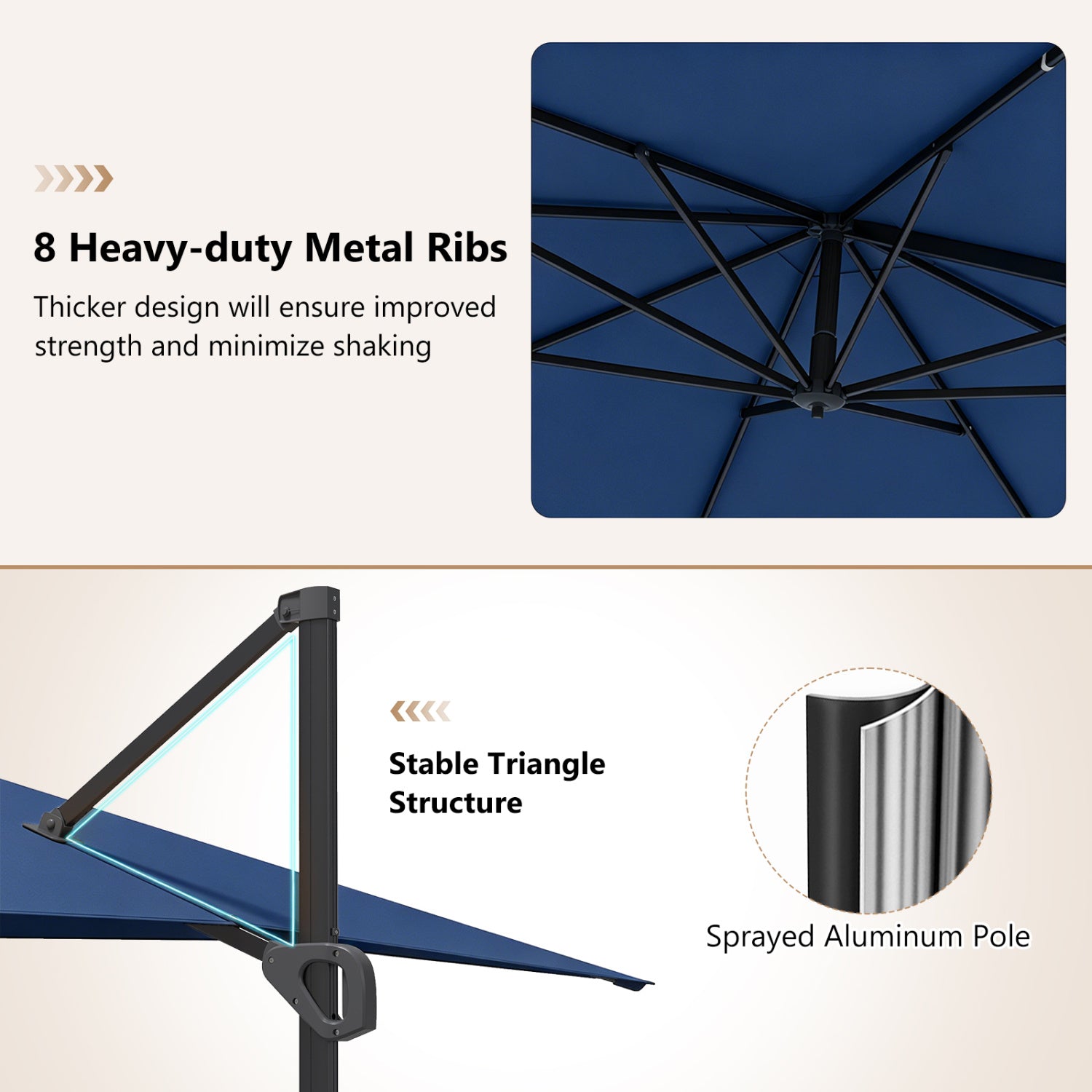 11 x 9 FT Aluminum Pole Outdoor Offset Hanging Umbrella with 360° Rotation, Dark Blue Outdoor Umbrellas at Gallery Canada