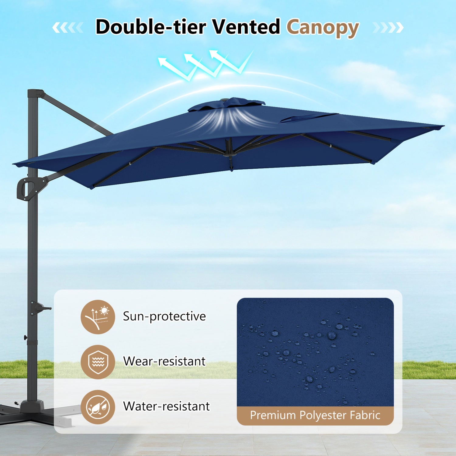 11 x 9 FT Aluminum Pole Outdoor Offset Hanging Umbrella with 360° Rotation, Dark Blue Outdoor Umbrellas at Gallery Canada