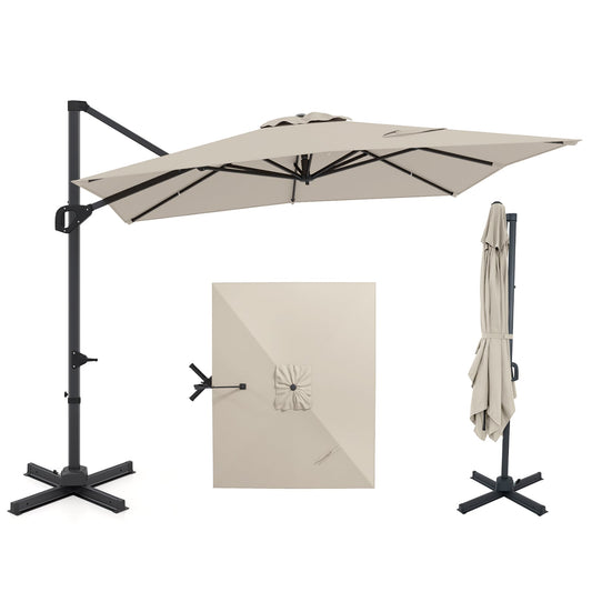 11 x 9 FT Cantilever Patio Umbrella, 360° Rotation, Easy Tilt, Beige Outdoor Umbrellas Beige at Gallery Canada