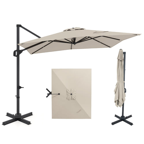 11 x 9 FT Cantilever Patio Umbrella, 360° Rotation, Easy Tilt, Beige
