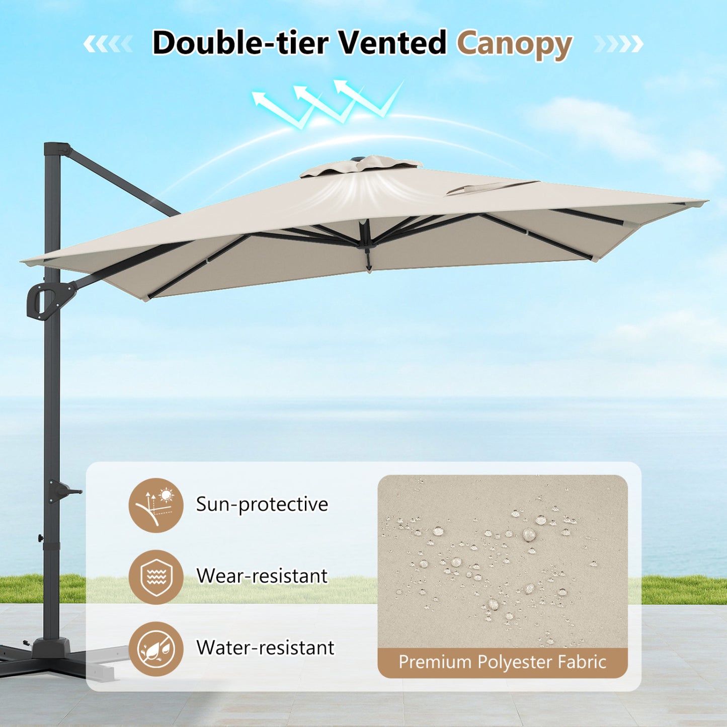 11 x 9 FT Cantilever Patio Umbrella, 360° Rotation, Easy Tilt, Beige Outdoor Umbrellas at Gallery Canada