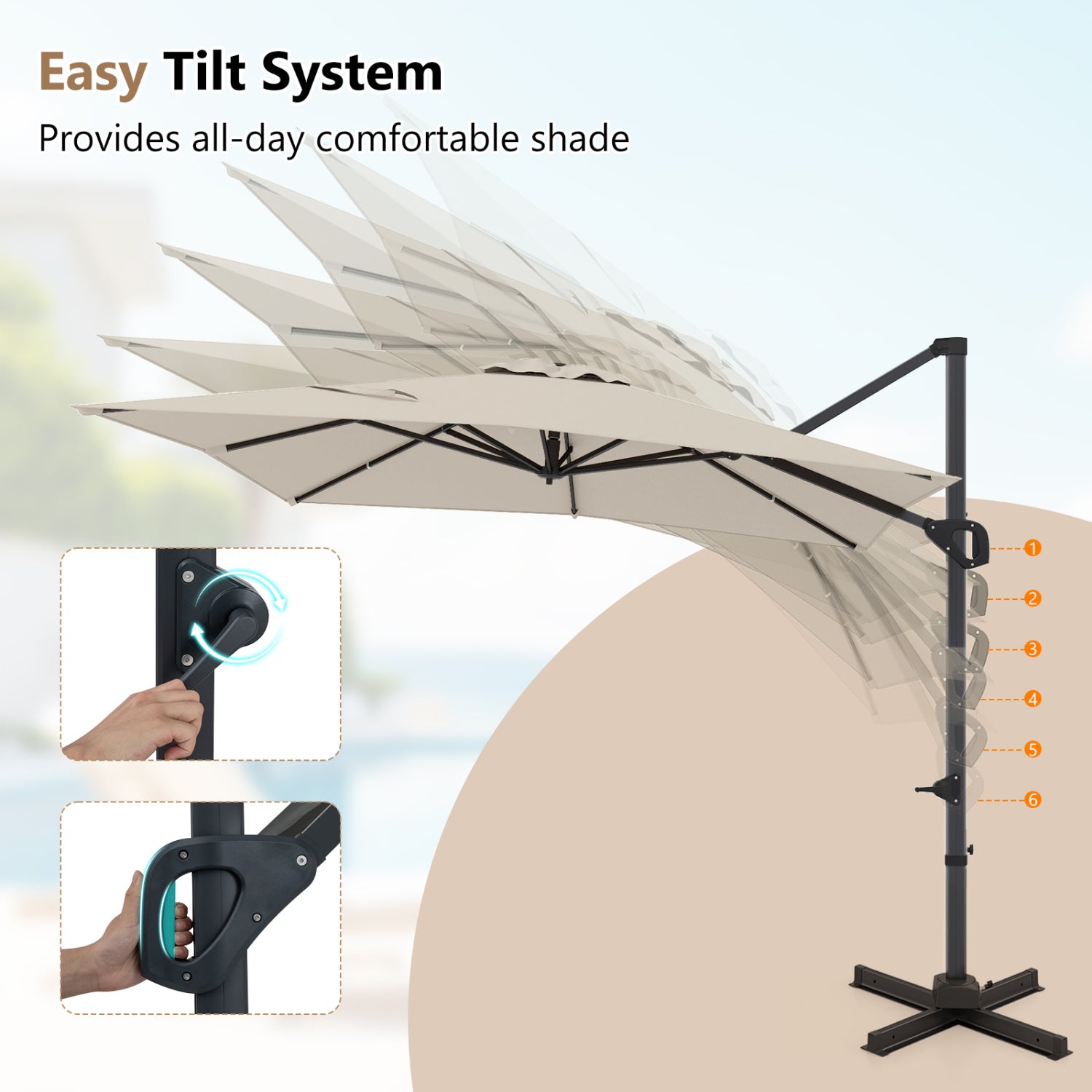 11 x 9 FT Cantilever Patio Umbrella, 360° Rotation, Easy Tilt, Beige Outdoor Umbrellas at Gallery Canada