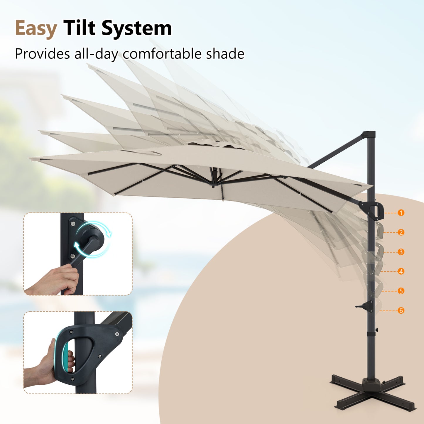11 x 9 FT Cantilever Patio Umbrella, 360° Rotation, Easy Tilt, Beige Outdoor Umbrellas at Gallery Canada