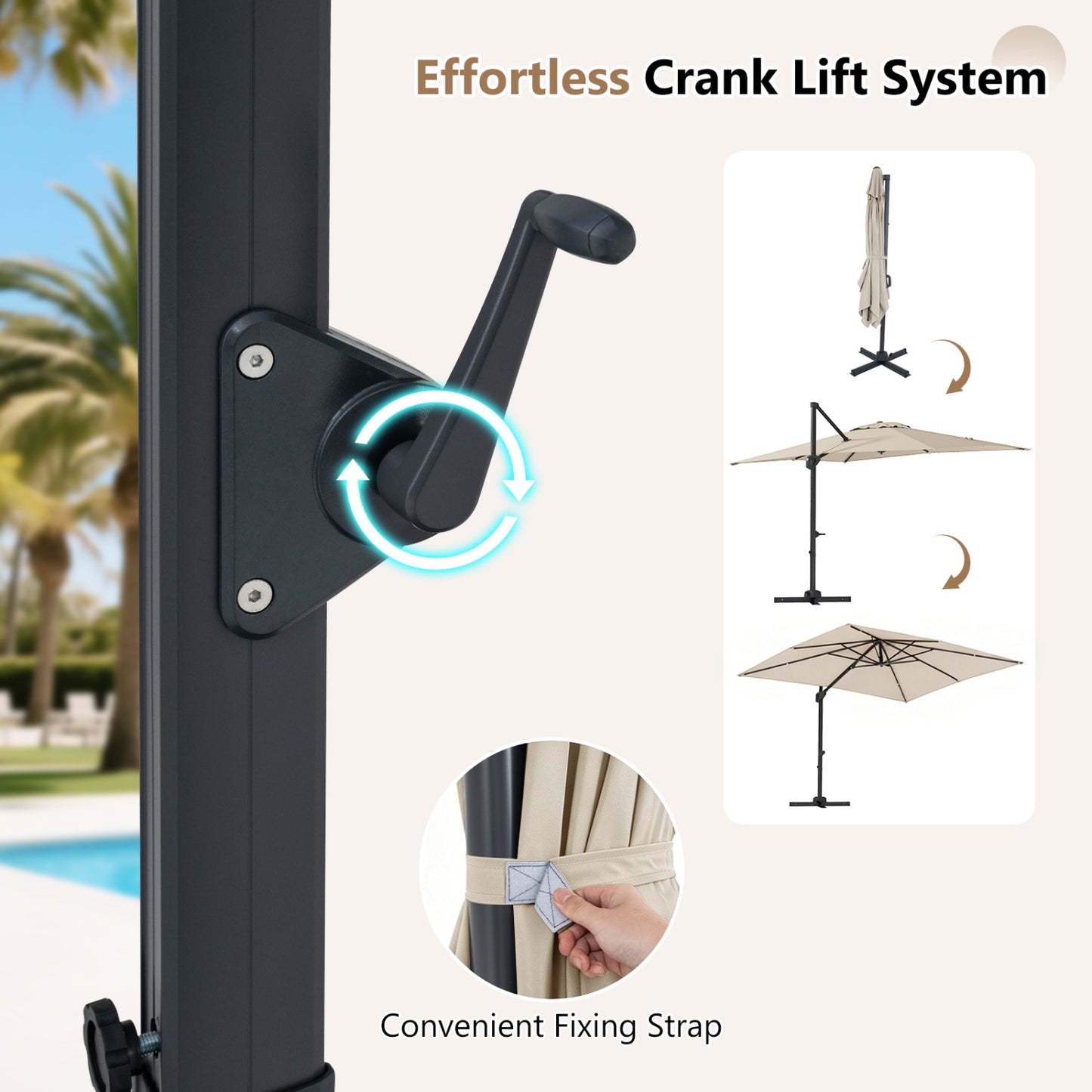11 x 9 FT Cantilever Patio Umbrella, 360° Rotation, Easy Tilt, Beige Outdoor Umbrellas at Gallery Canada