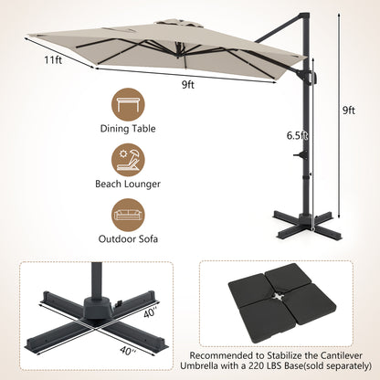 11 x 9 FT Cantilever Patio Umbrella, 360° Rotation, Easy Tilt, Beige Outdoor Umbrellas at Gallery Canada