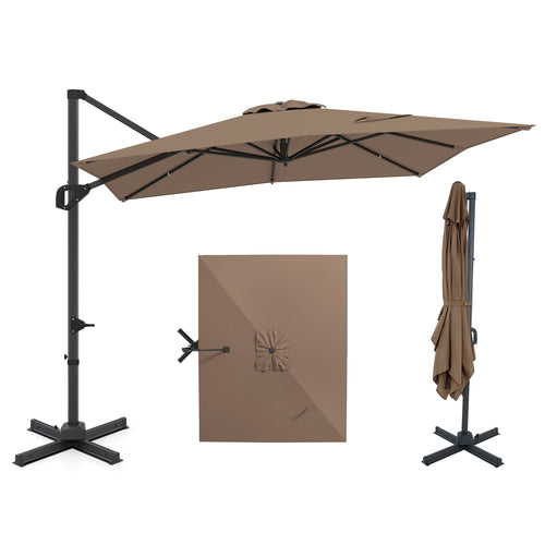 11 x 9 FT Cantilever Patio Umbrella, 360° Rotation, Easy Tilt, Brown