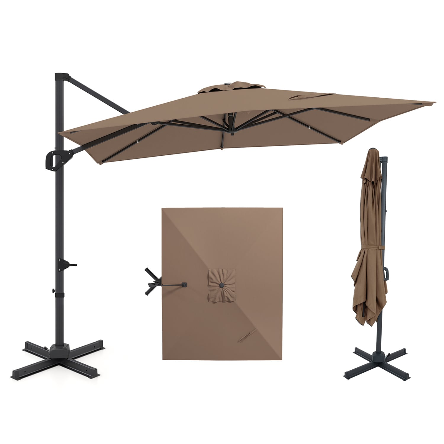 11 x 9 FT Cantilever Patio Umbrella, 360° Rotation, Easy Tilt, Brown Outdoor Umbrellas at Gallery Canada