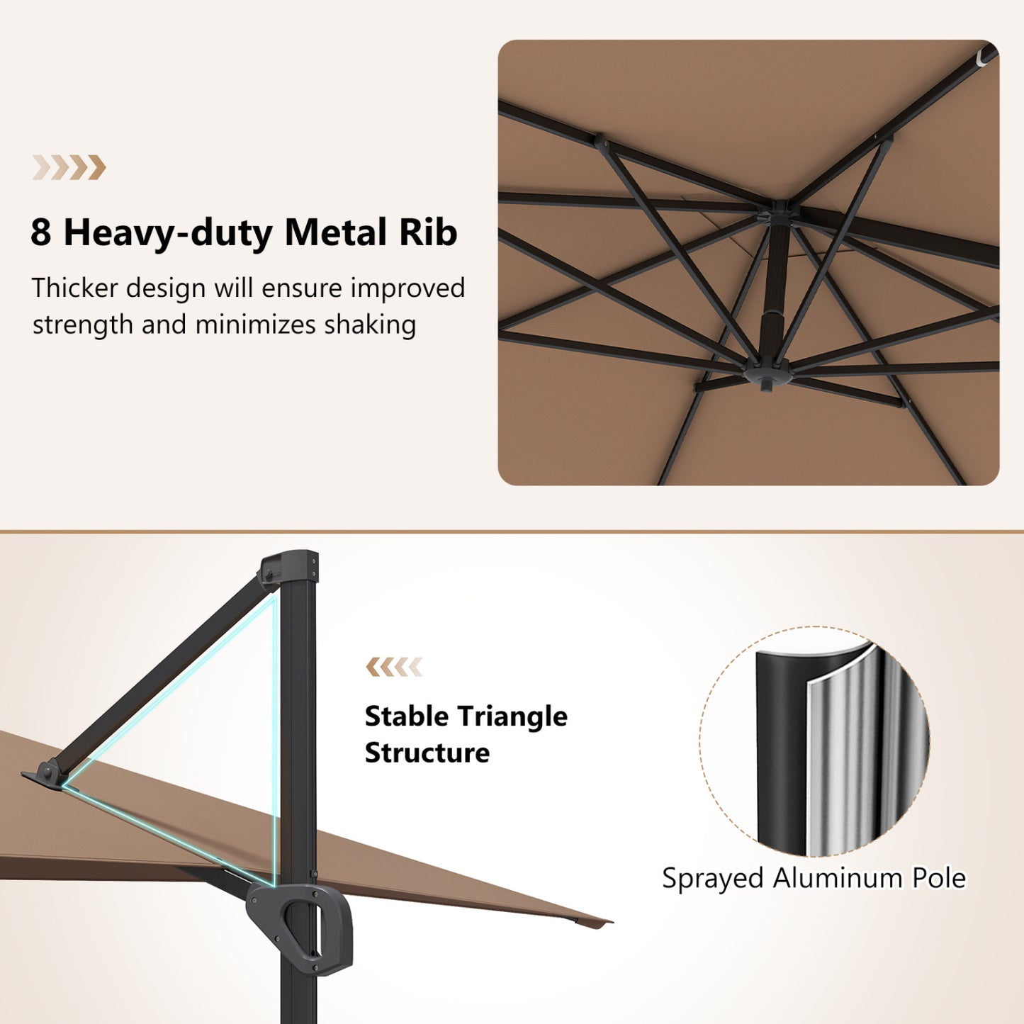 11 x 9 FT Cantilever Patio Umbrella, 360° Rotation, Easy Tilt, Brown Outdoor Umbrellas at Gallery Canada