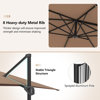 11 x 9 FT Cantilever Patio Umbrella, 360° Rotation, Easy Tilt, Brown Outdoor Umbrellas at Gallery Canada