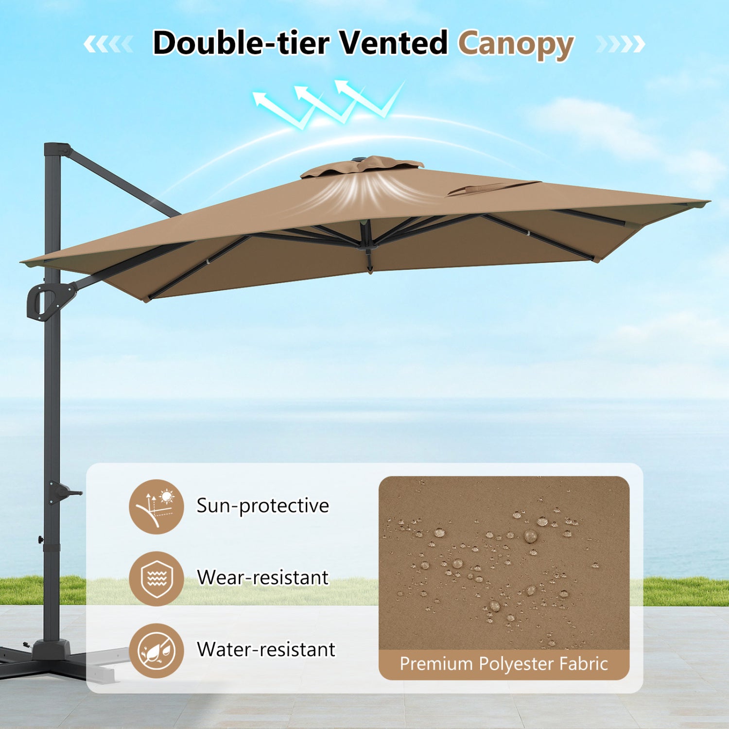 11 x 9 FT Cantilever Patio Umbrella, 360° Rotation, Easy Tilt, Brown Outdoor Umbrellas at Gallery Canada