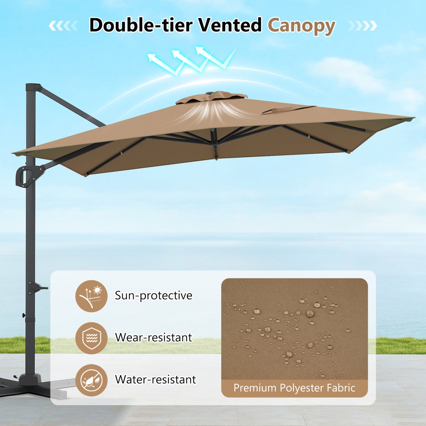 11 x 9 FT Cantilever Patio Umbrella, 360° Rotation, Easy Tilt, Brown Outdoor Umbrellas at Gallery Canada