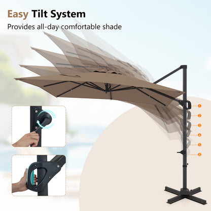 11 x 9 FT Cantilever Patio Umbrella, 360° Rotation, Easy Tilt, Brown Outdoor Umbrellas at Gallery Canada