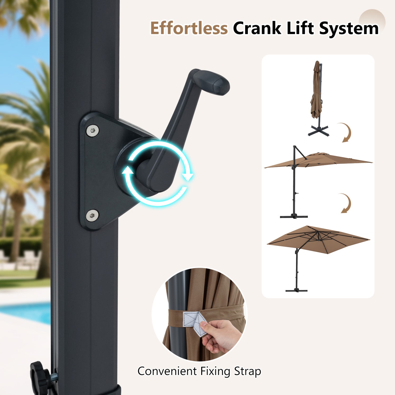 11 x 9 FT Cantilever Patio Umbrella, 360° Rotation, Easy Tilt, Brown Outdoor Umbrellas at Gallery Canada