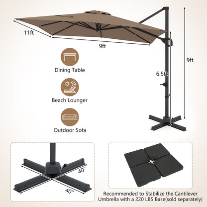 11 x 9 FT Cantilever Patio Umbrella, 360° Rotation, Easy Tilt, Brown Outdoor Umbrellas at Gallery Canada
