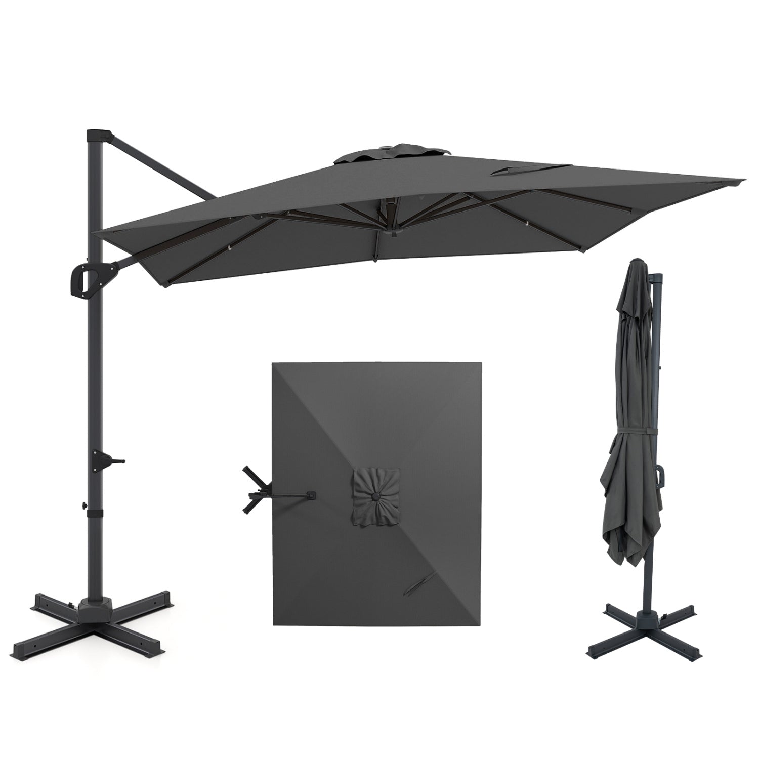 11 x 9 FT Cantilever Patio Umbrella, 360° Rotation, Easy Tilt, Gray Outdoor Umbrellas at Gallery Canada