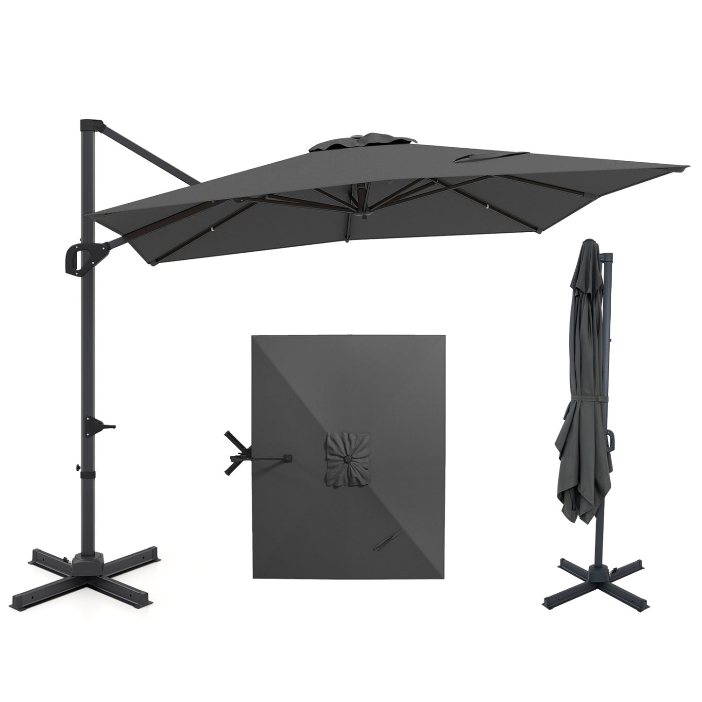 11 x 9 FT Cantilever Patio Umbrella, 360° Rotation, Easy Tilt, Gray Outdoor Umbrellas at Gallery Canada