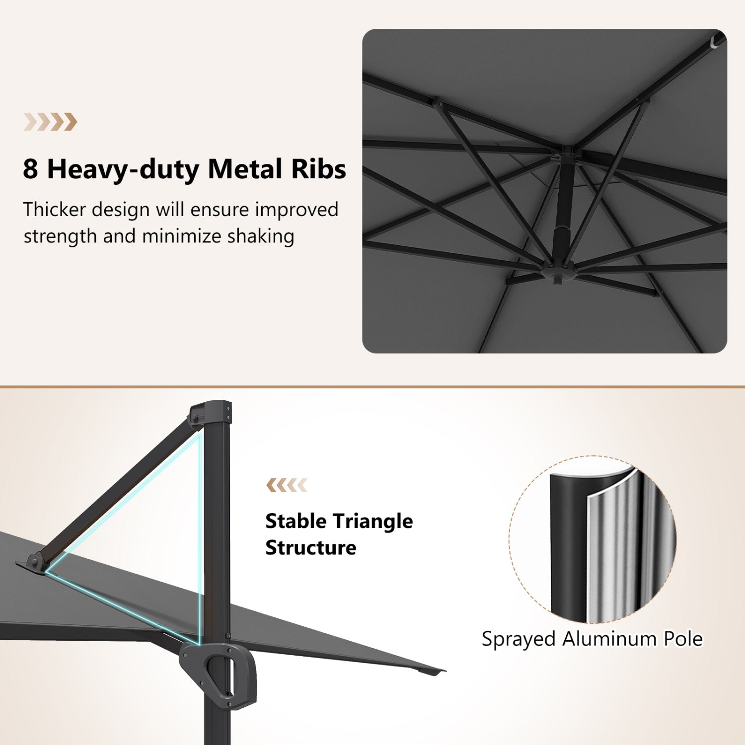 11 x 9 FT Cantilever Patio Umbrella, 360° Rotation, Easy Tilt, Gray Outdoor Umbrellas at Gallery Canada