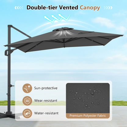 11 x 9 FT Cantilever Patio Umbrella, 360° Rotation, Easy Tilt, Gray Outdoor Umbrellas at Gallery Canada