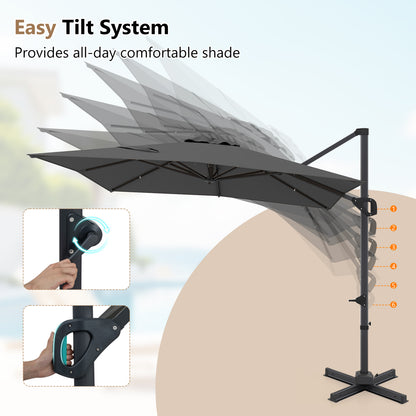 11 x 9 FT Cantilever Patio Umbrella, 360° Rotation, Easy Tilt, Gray Outdoor Umbrellas at Gallery Canada