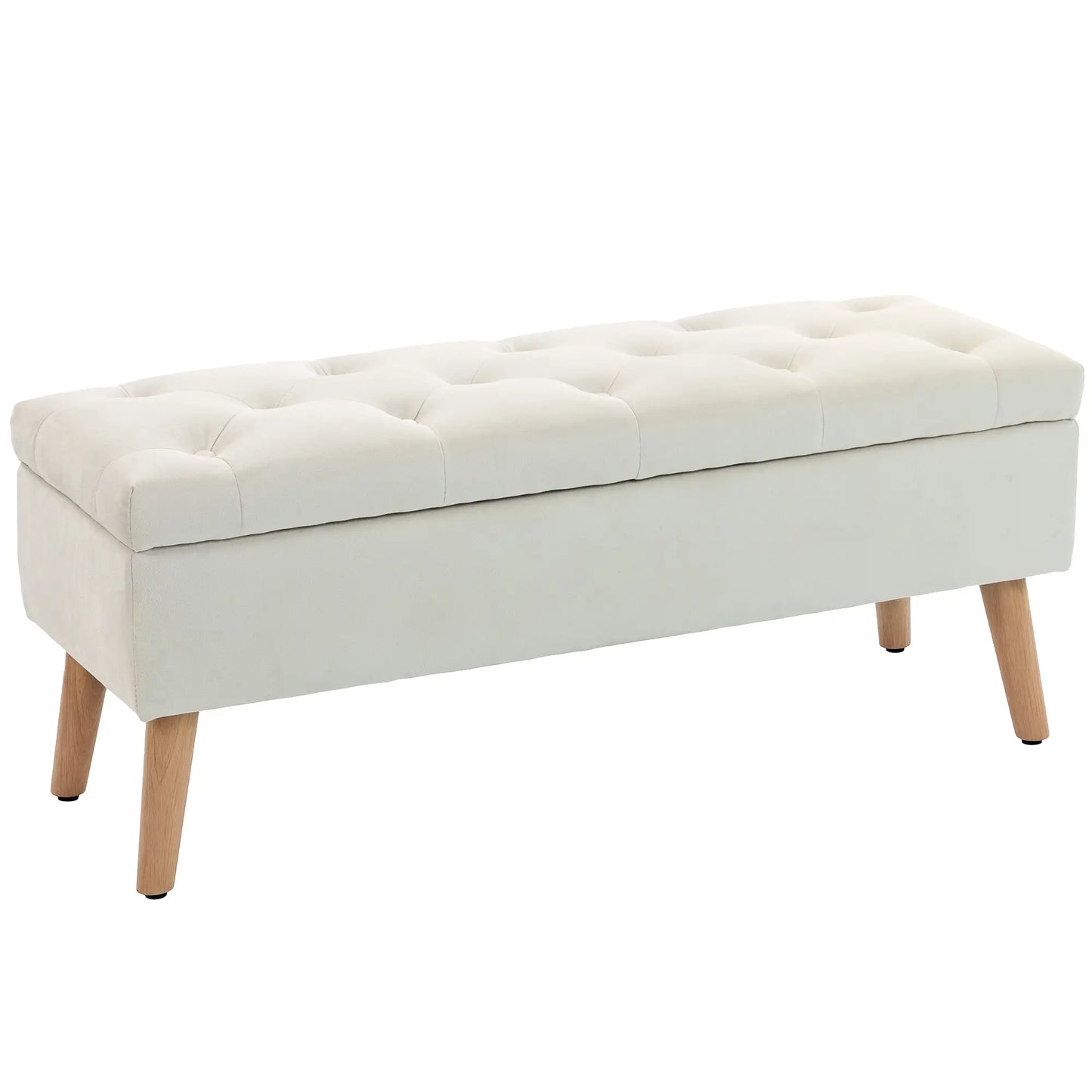 Storage Ottoman With Lid, Velvet Bench, Cream White Storage Ottomans & Benches Cream at Gallery Canada