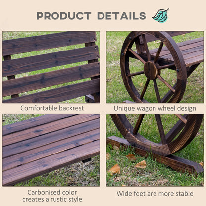 42" Wood Wagon Wheel Bench, Rustic Garden Loveseat, Brown Outdoor Benches at Gallery Canada