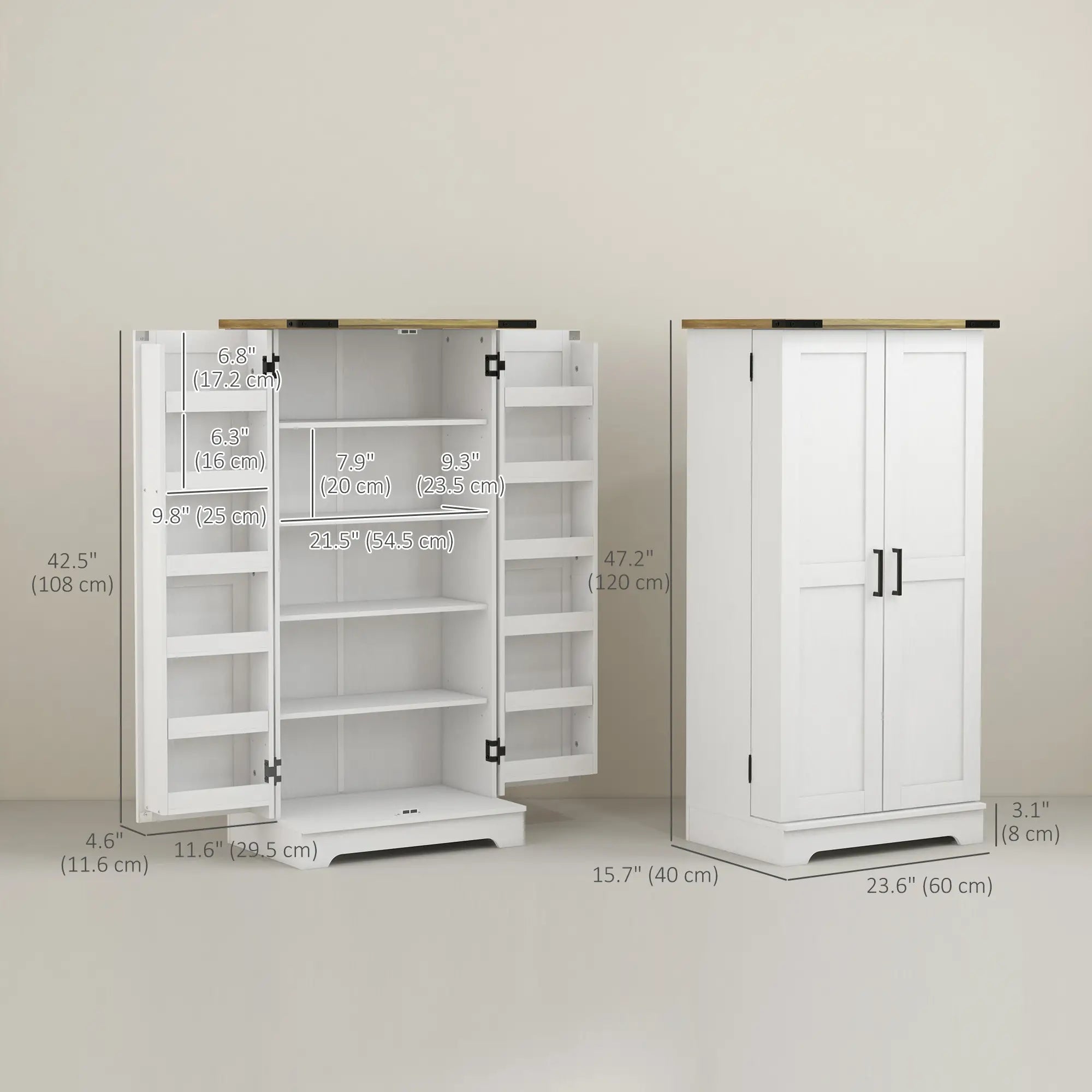 Farmhouse Kitchen Pantry Cabinet, Adjustable Shelves, Cream White Kitchen Pantry Cabinets at Gallery Canada