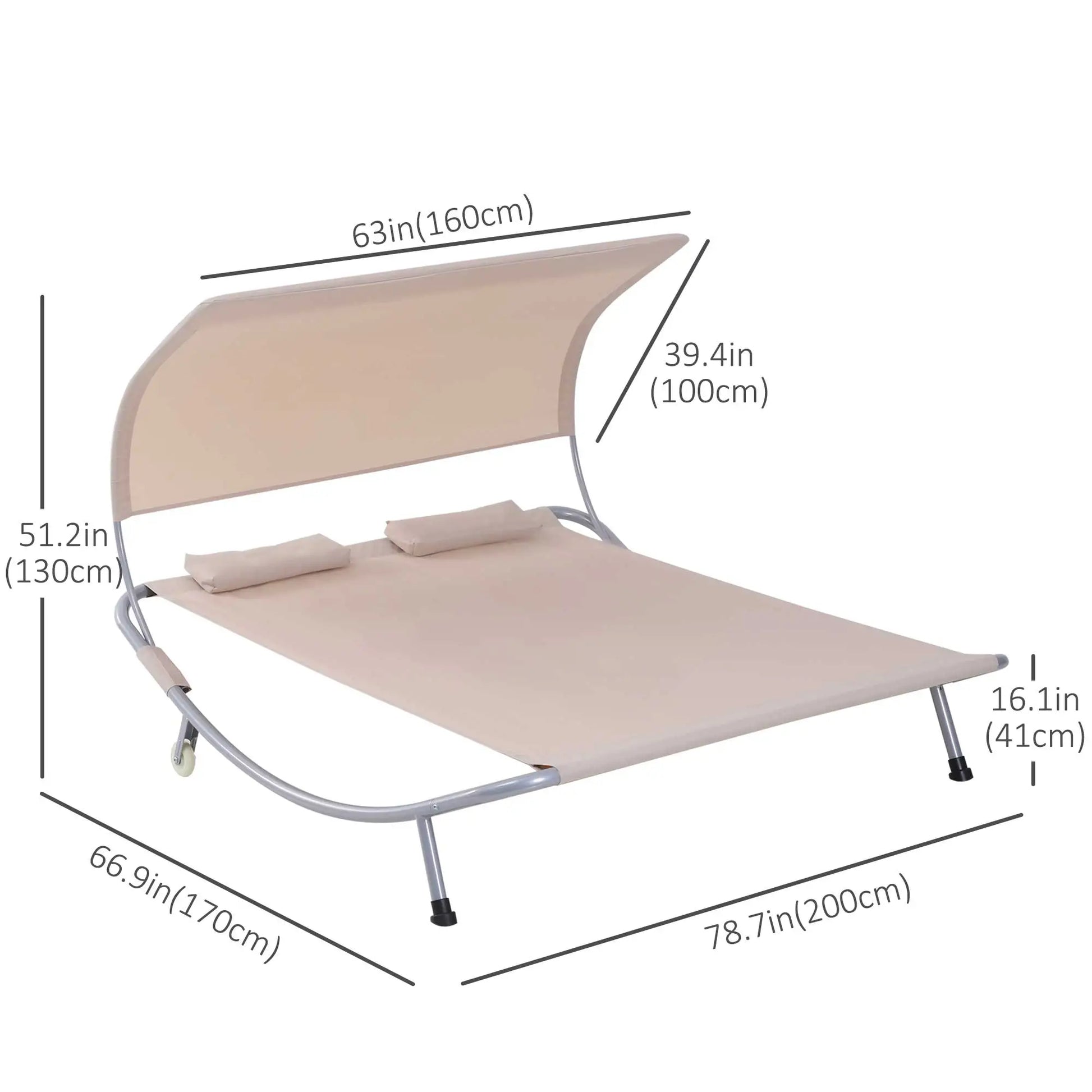 79" Outdoor Lounge Chair with Canopy, Double Chaise Lounger, Sand Lounger Chairs at Gallery Canada