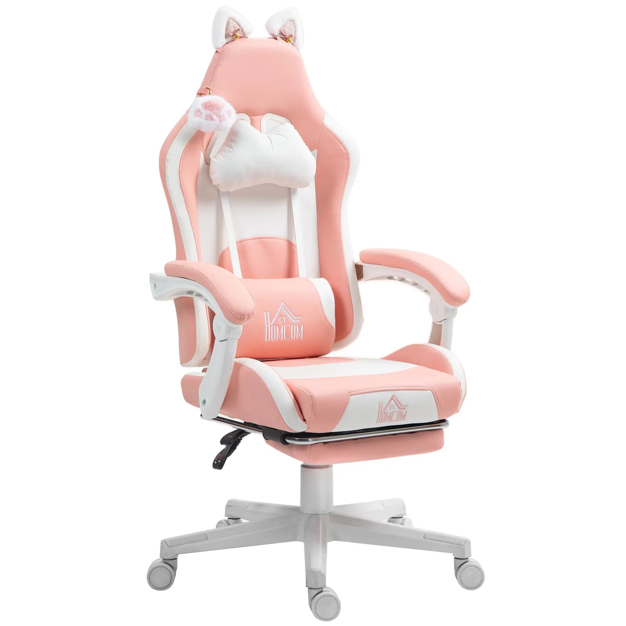 Racing Gamer Chair, Faux Leather with Footrest, Headrest, Lumbar Support, Pink Video Game Chairs Pink, White at Gallery Canada