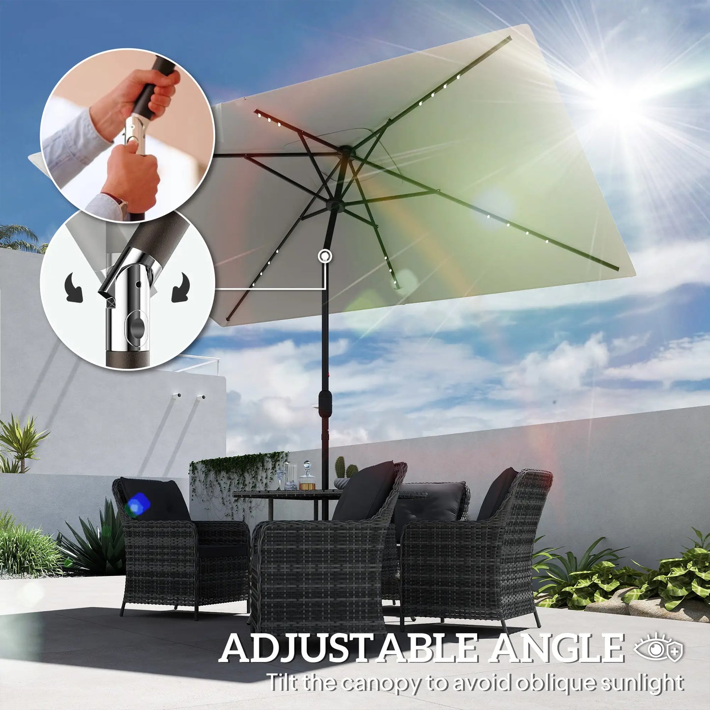 Patio Umbrella with 22 LED Solar Lights, Tilt, Light Grey Sun Umbrellas at Gallery Canada