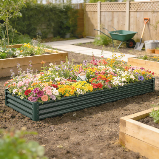 12 x 4 x 1ft Galvanized Raised Garden Bed, Reinforced Outdoor Planter Box, Green Galvanized Planter Boxes Green at Gallery Canada