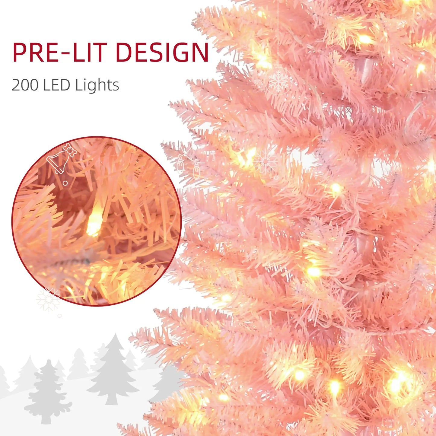 6' Pre Lit Artificial Pencil Christmas Tree, Warm White LED Lights, Pink Pencil Christmas Trees at Gallery Canada