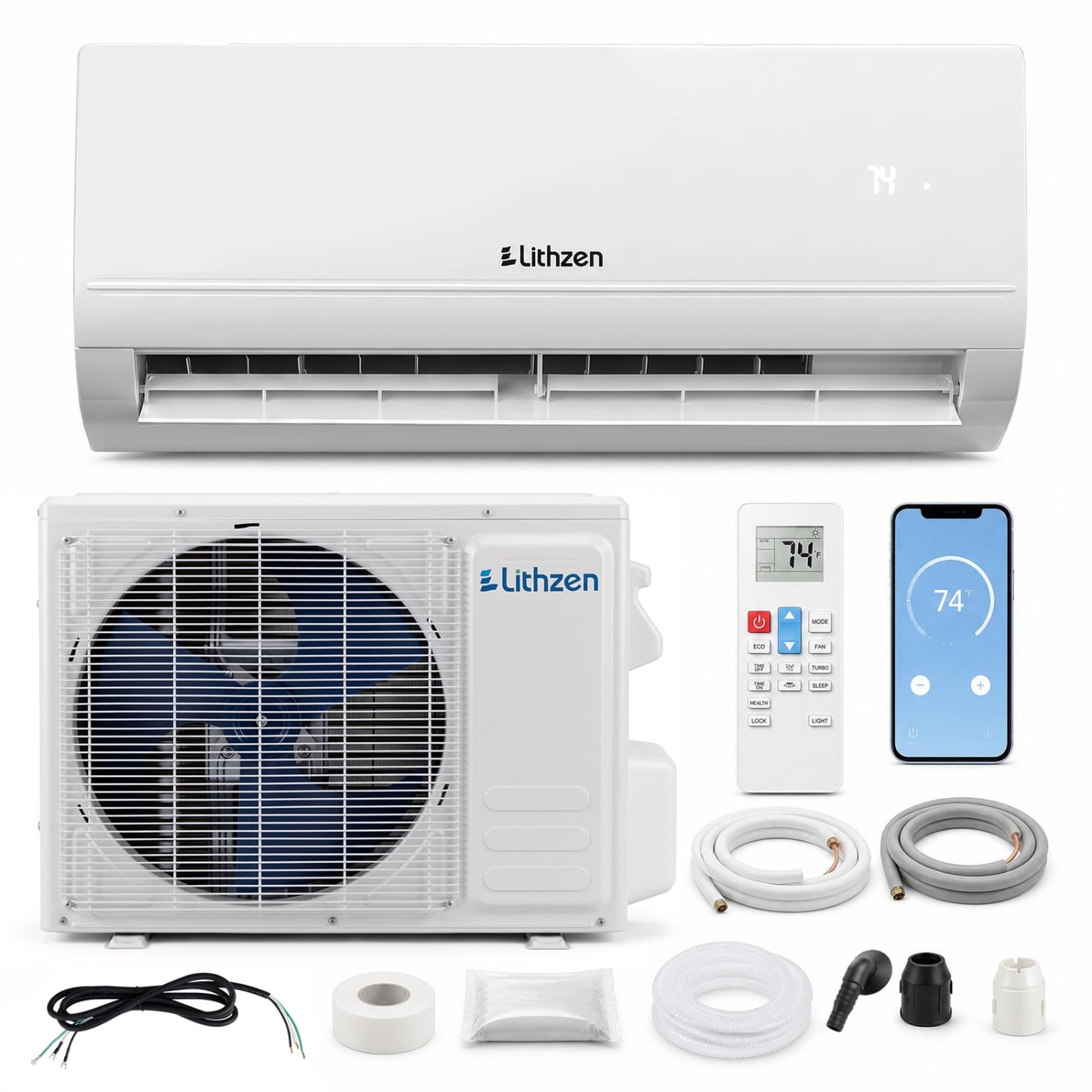 Climatiseur et chauffage mini split 12000 BTU avec WiFi, blanc