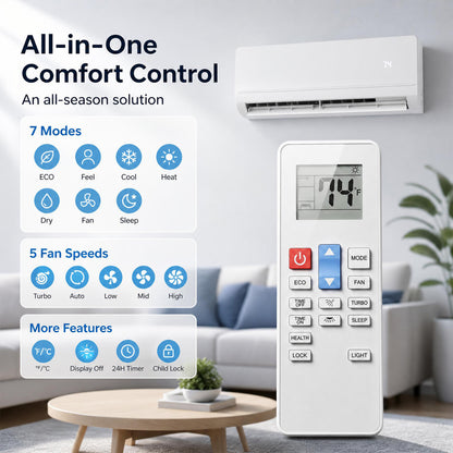 Climatiseur et chauffage mini split 12000 BTU avec WiFi, blanc