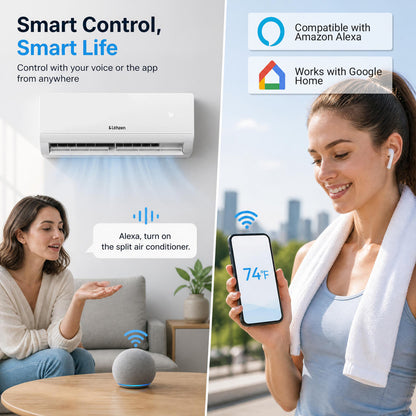 Climatiseur et chauffage mini split 12000 BTU avec WiFi, blanc
