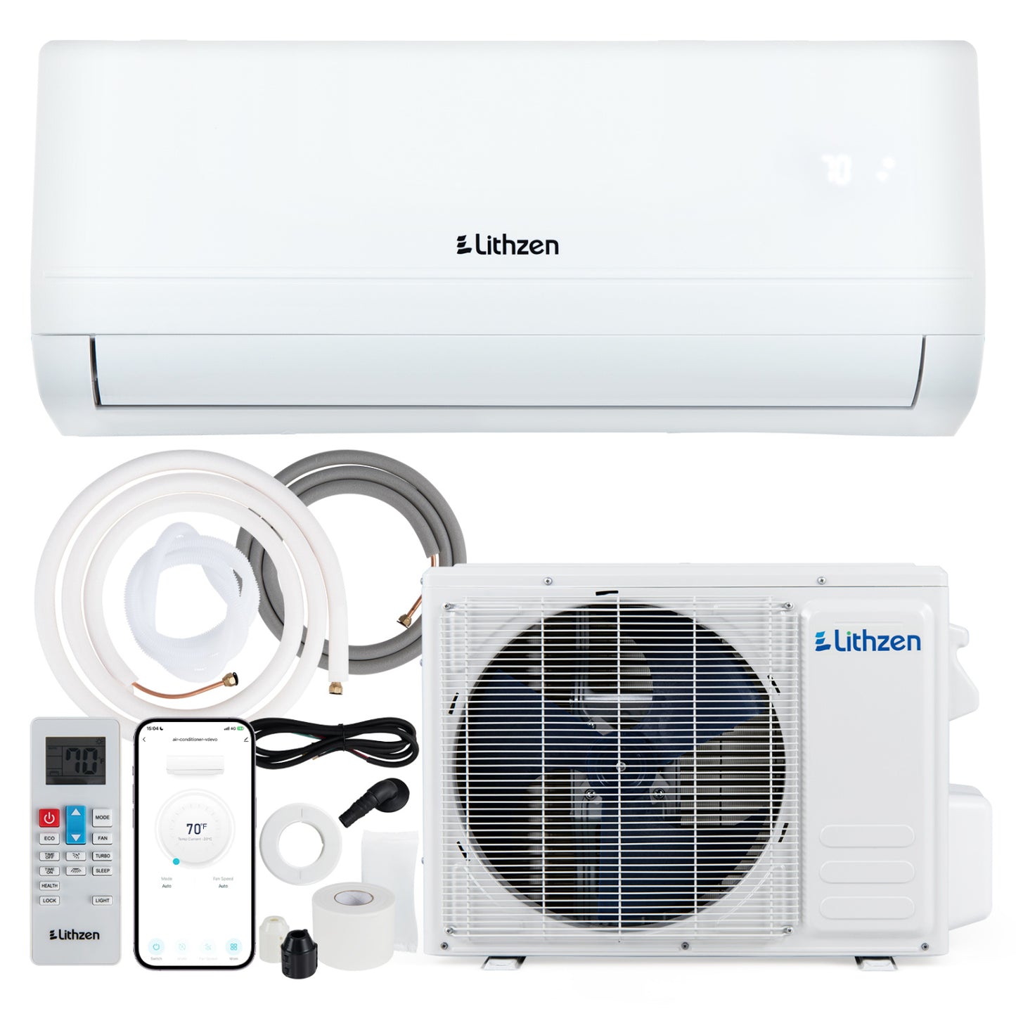 12000 BTU 208-230V 17 SEER2 Mini Split Climatiseur Chauffage WiFi, Blanc
