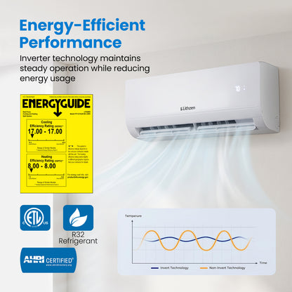 12000 BTU 208-230V 17 SEER2 Mini Split Climatiseur Chauffage WiFi, Blanc