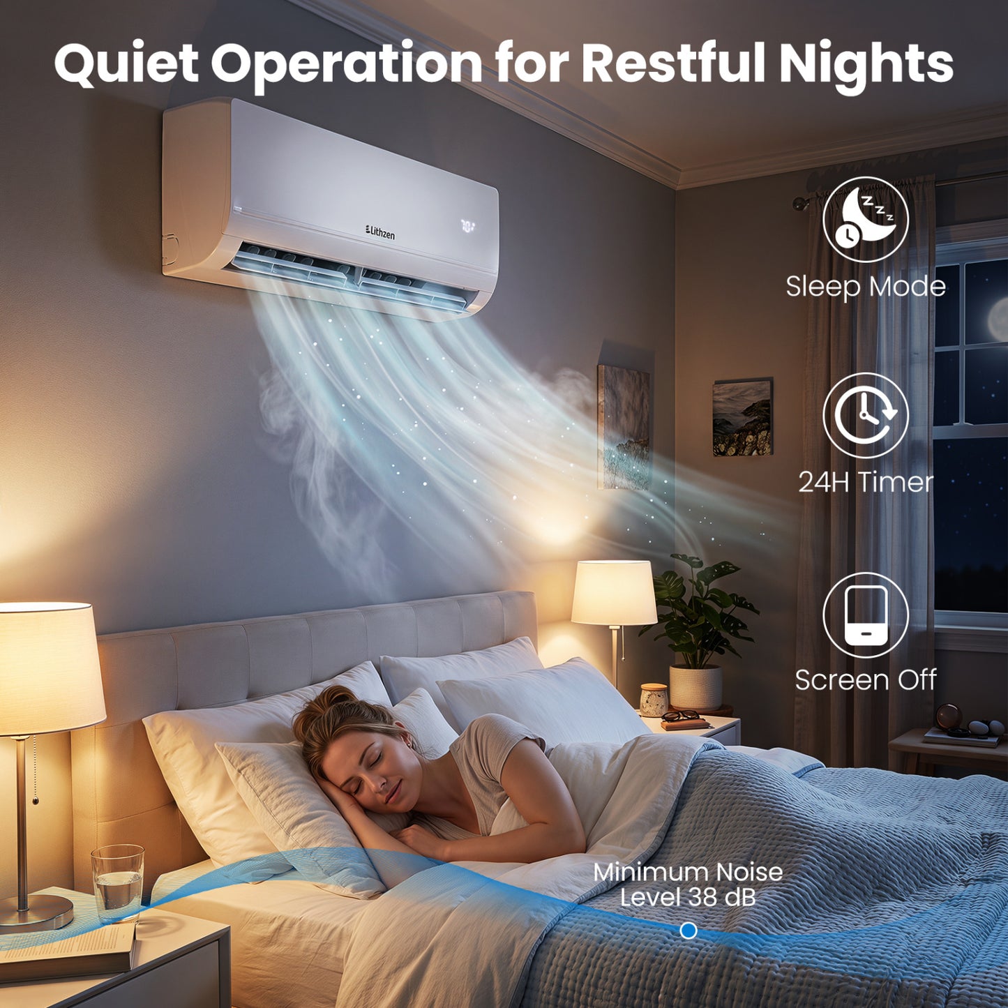 12000 BTU 208-230V 17 SEER2 Mini Split Climatiseur Chauffage WiFi, Blanc