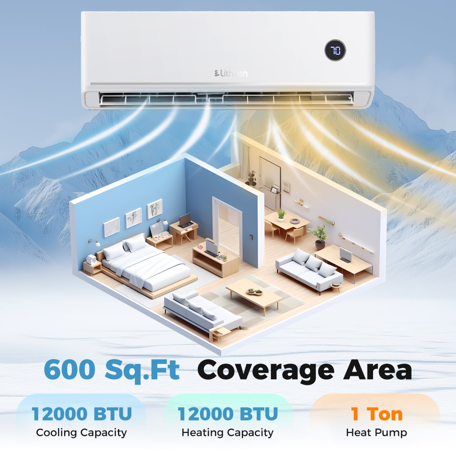 12000 BTU Smart Mini Split AC Heater, Alexa Google Assistant, White 12000 BTU Mini Split at Gallery Canada