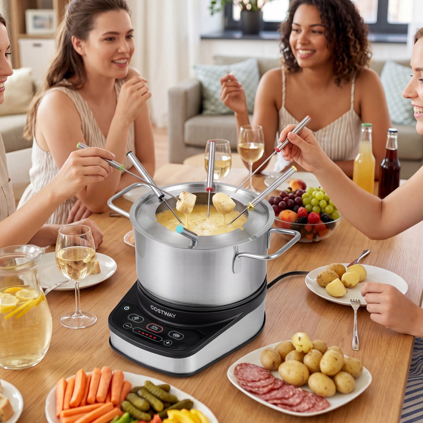 Fondue électrique 1200W, pot amovible de 3 L, 6 fourchettes