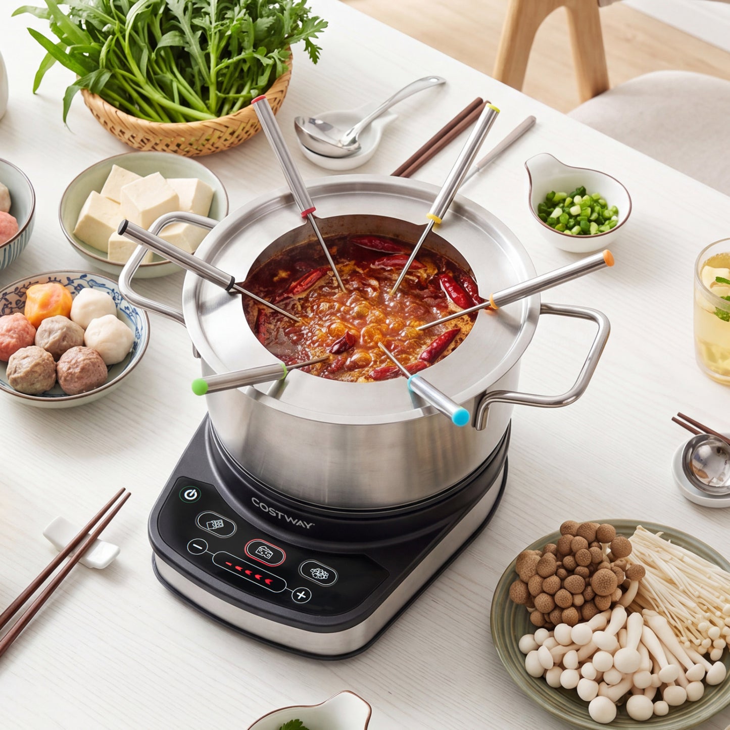 Fondue électrique 1200W, pot amovible de 3 L, 6 fourchettes