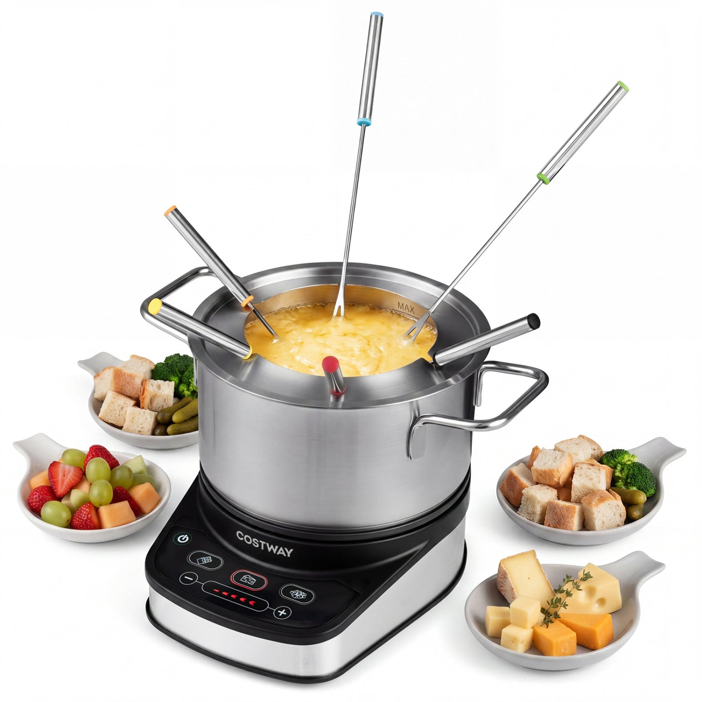 Fondue électrique 1200W, pot amovible de 3 L, 6 fourchettes