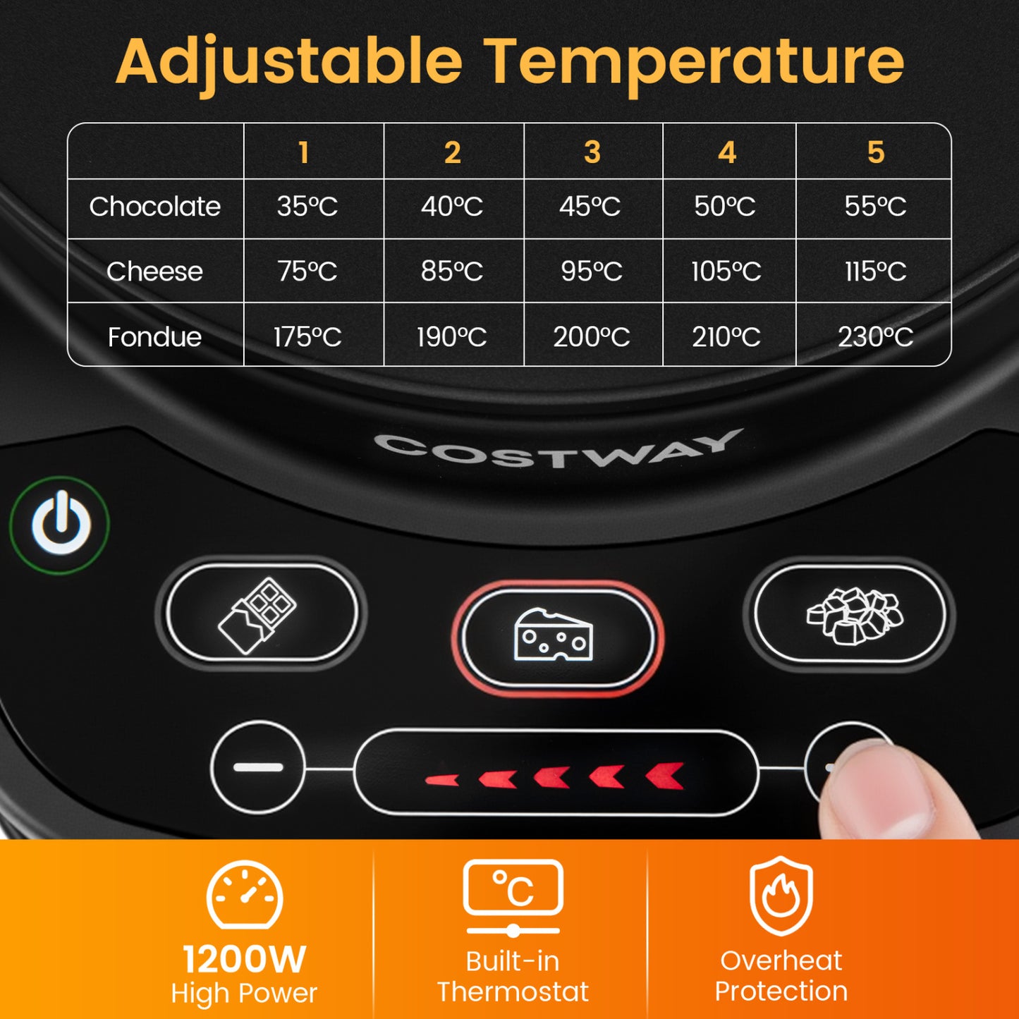 Fondue électrique 1200W, pot amovible de 3 L, 6 fourchettes