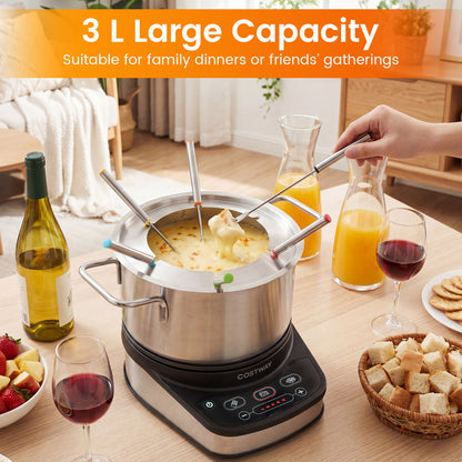 Fondue électrique 1200W, pot amovible de 3 L, 6 fourchettes