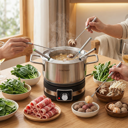 1200W Electric Fondue Set, Removable Pot, 6 Forks