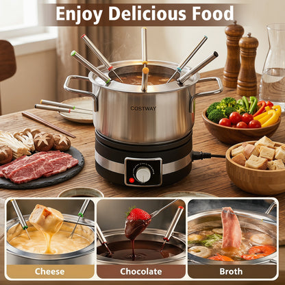 1200W Electric Fondue Set, Removable Pot, 6 Forks