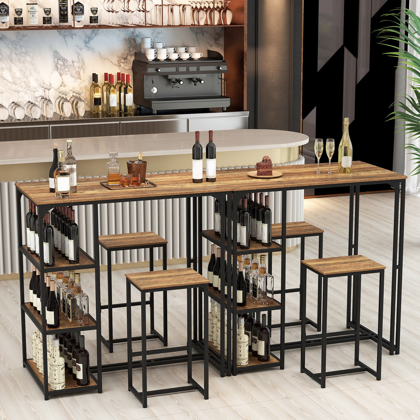 3-Piece Bar Table Set for 2 Bar-Height Dining Table with 2 Stools, Rustic Brown Dining Room Sets at Gallery Canada
