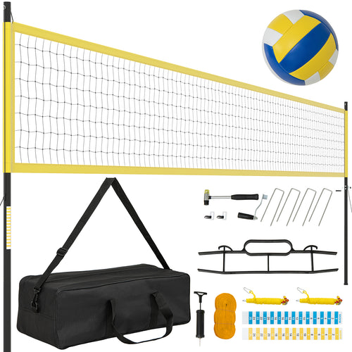 Portable Outdoor Volleyball Net Set Heavy-Duty Volleyball Net System, Yellow