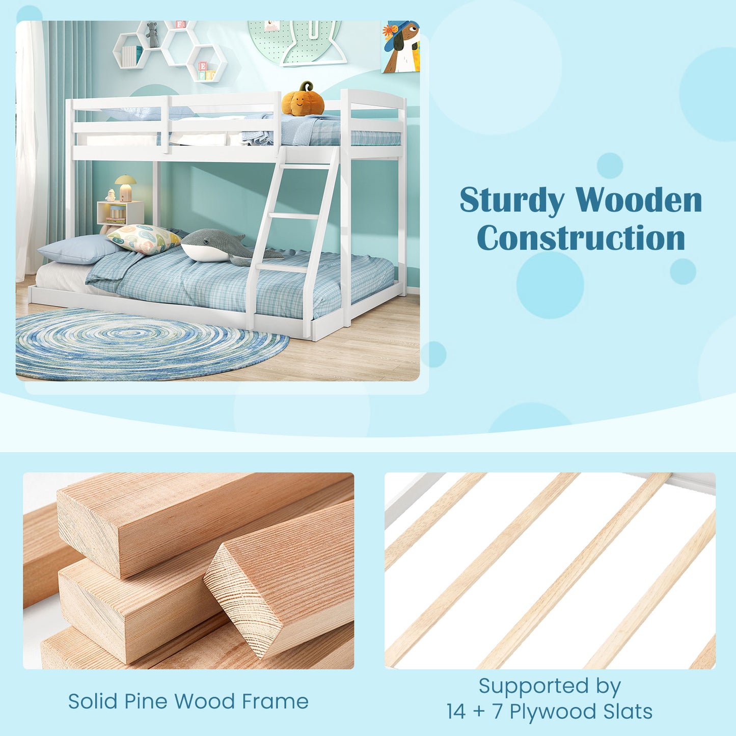 Twin Over Full Bunk Bed Low Floor Bunk Bed Frame, White Bunk Bed Frame at Gallery Canada