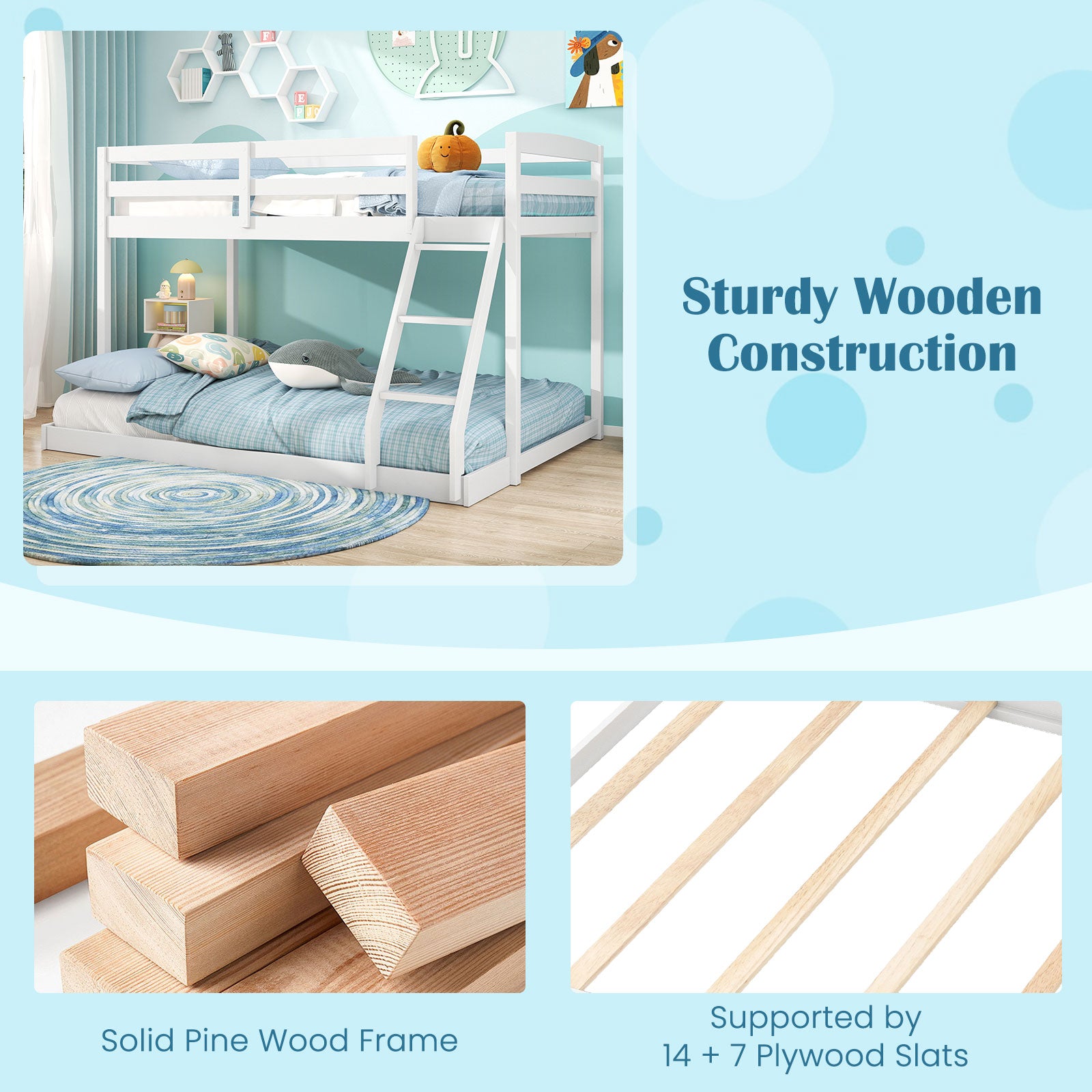 Twin Over Full Bunk Bed Low Floor Bunk Bed Frame, White Bunk Bed Frame at Gallery Canada