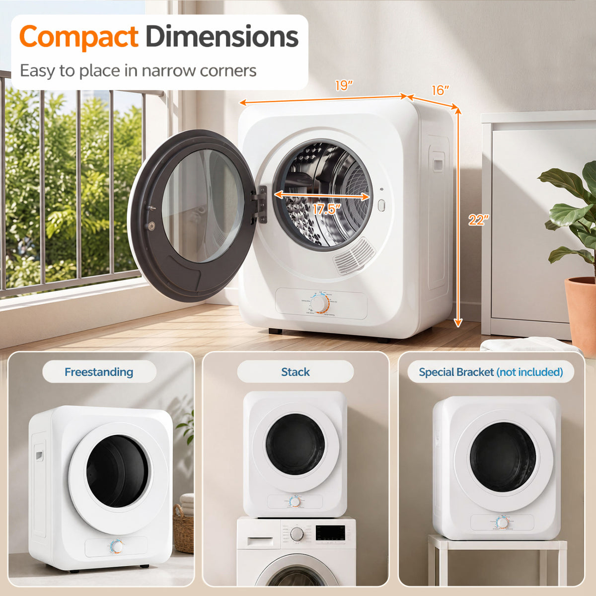 1.5 Cu.ft Sèche-linge portable, 850W, 5 modes, Blanc